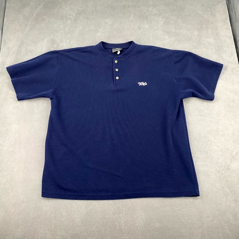 Solo Henley Shirt Men Blue Knitted Short Sleeve 3 Button Placket Comfort Classic